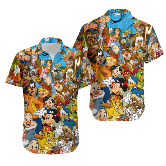 NoClaws Disney Hawaii Shirt All Disney Park Famous Locations Pattern Hawaiian Shirt Colorful Unisex