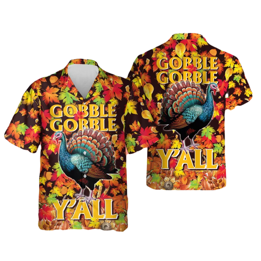NoClaws Thanksgiving Hawaii Shirt Thanksgiving Gobble Gobble Y’all Aloha Shirt Colorful Unisex