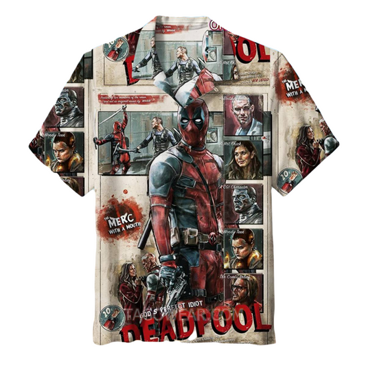 NoClaws Deadpool Hawaii Shirt Marvel God’s Perfect Idiot Deadpool Hawaiian Shirt Red Gray Unisex