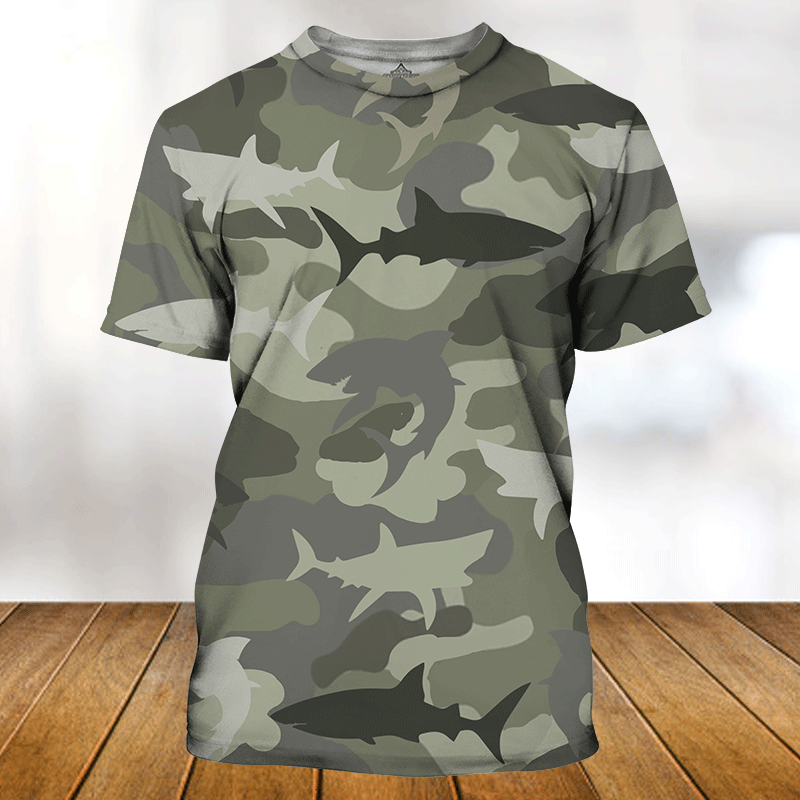 Shark T-shrt Shark Silhouette Camouflage Black Grey T-shirt Hoodie Apparel Adult Full Print Unisex