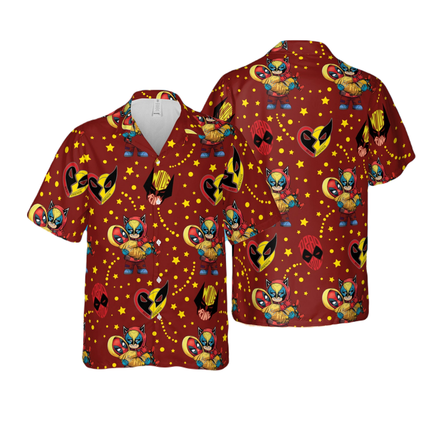NoClaws Deadpool Hawaii Shirt Marvel Chibi Deadpool And Wolverine Pattern Hawaiian Shirt Red Unisex