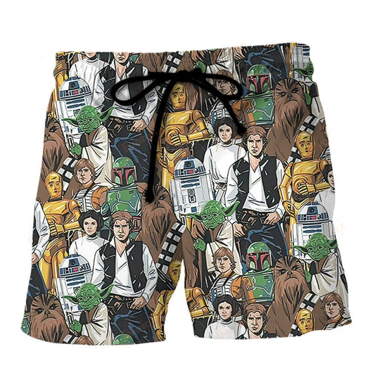 Starwars Shorts Starwars Characters Doodle Pattern Beach Shorts Colorful
