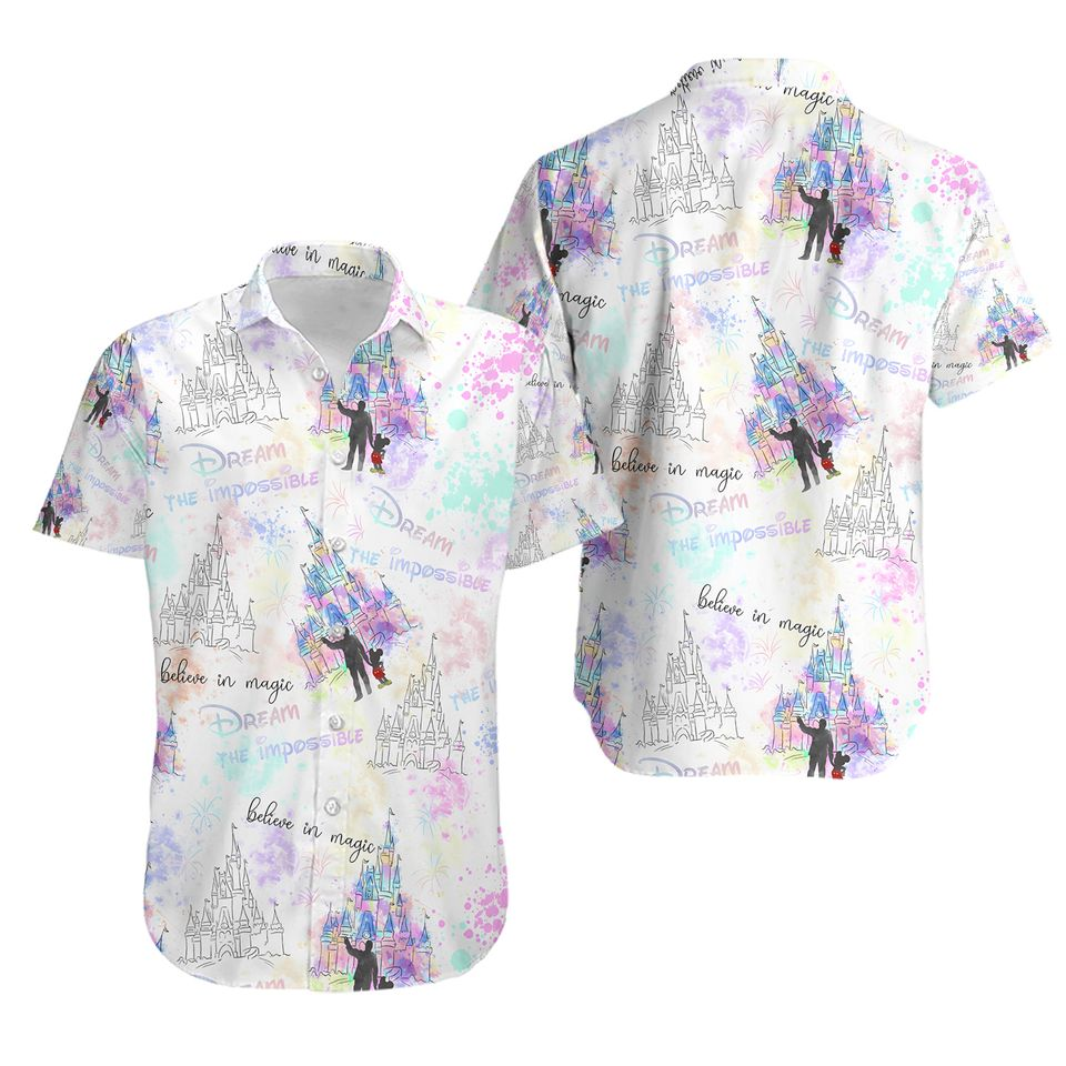 NoClaws Disney Hawaii Shirt Believe In Magic Dream The Impossible Hawaiian Shirt White Purple Unisex