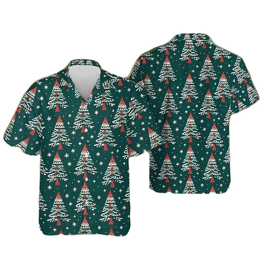 NoClaws Christmas Hawaii Shirt Christmas Tree Snowy Pattern Hawaiian Shirt Green White Unisex