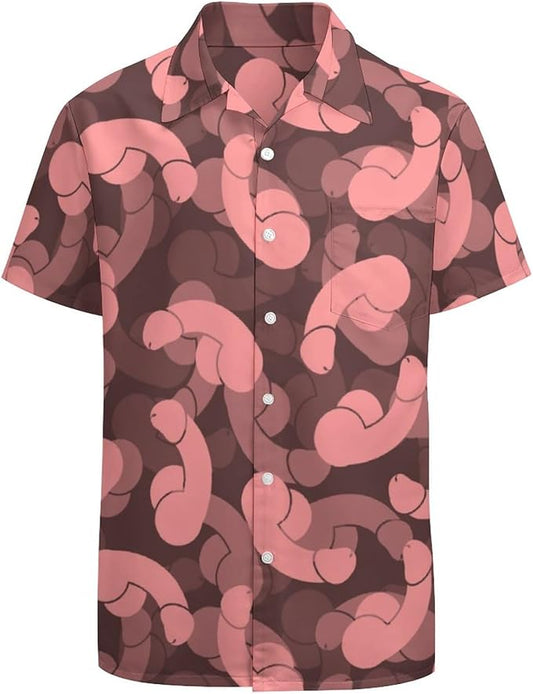 NoClaws Funny Hawaii Shirt Funny Pnis Male Pattern Hawaiian Shirt Pink Unisex