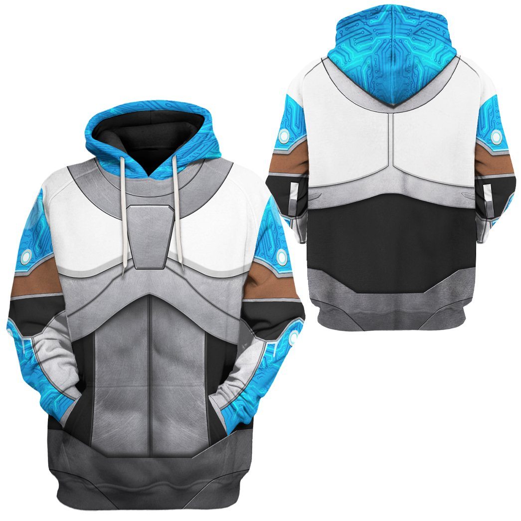 Teen Titan Hoodie Teen Titan Cyborg Cosplay Costume T-shirt Blue Silver Unisex Adults New Release