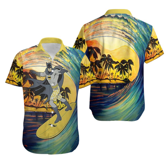 NoClaws Batman Hawaii Shirt DC Batman Surfing Tropical Ocean Hawaiian Shirt Yellow Blue Unisex