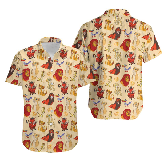 Lion King Hawaii Shirt Disney Lion King All Characters Pattern Hawaiian Shirt Yellow Unisex
