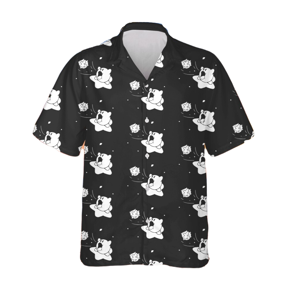 NoClaws NoClaws Kirby Hawaii Shirt Kirby Swallow Everything Pattern Hawaiian Shirt Black White Unisex