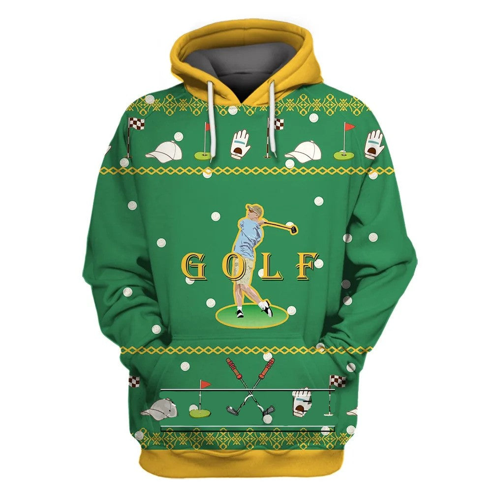 Golf Hoodie Golf Hat Club Clove Items Pattern Hoodie Green Unisex