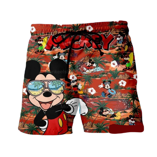 Mickey Mouse Shorts Disney Mickey Mouse Summer Tropical Pattern Beach Shorts Red