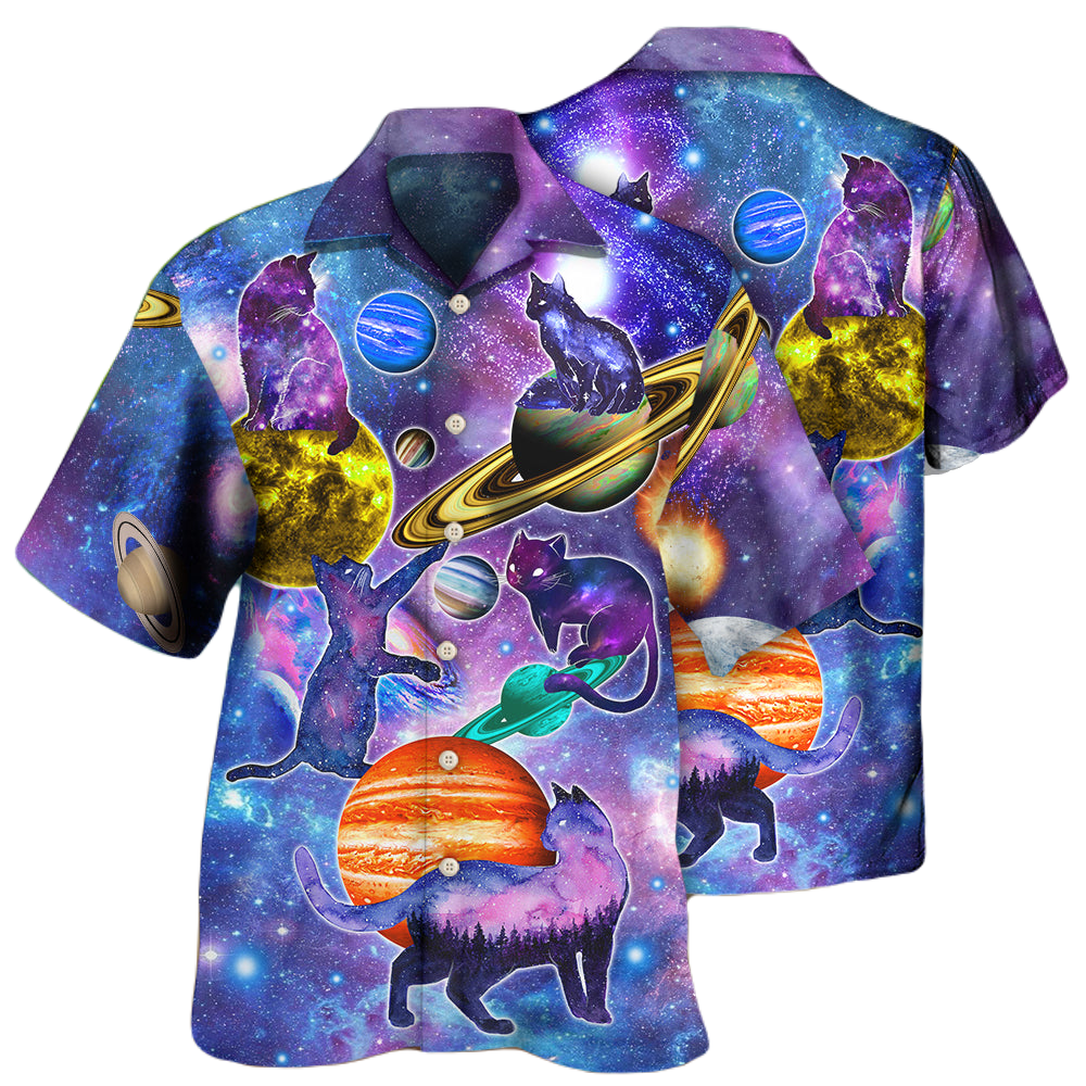 NoClaws Cat Hawaii Shirt Cat And Planet In Galaxy Hawaiian Shirt Purple Unisex