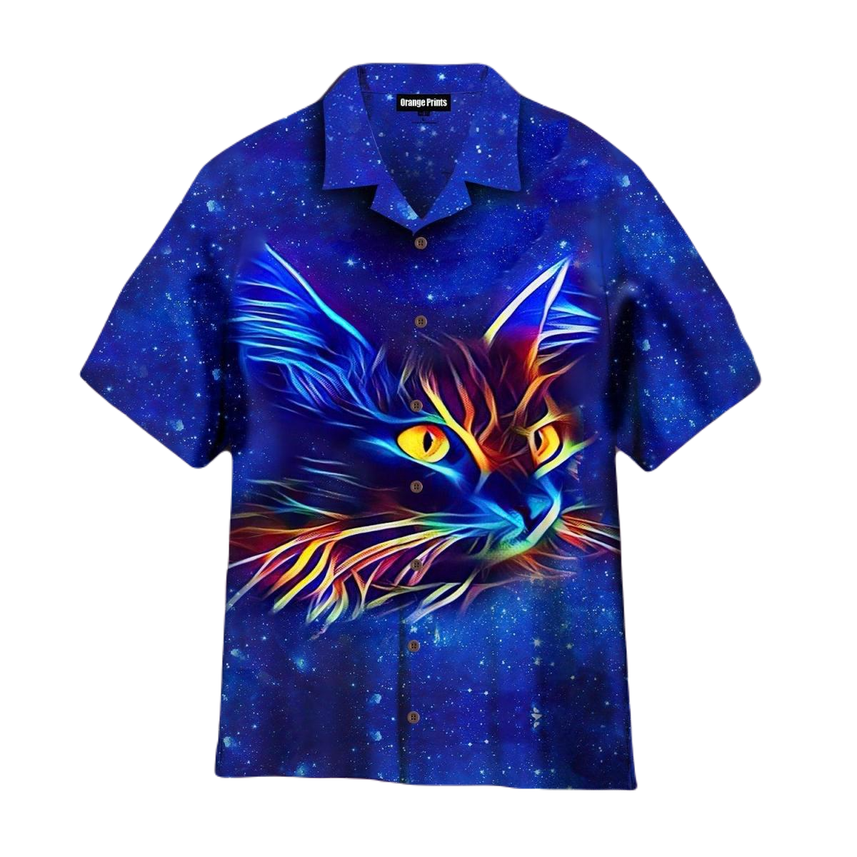 NoClaws Cat Hawaii Shirt Cat Face Neon Light Galaxy Hawaiian Shirt Blue Unisex