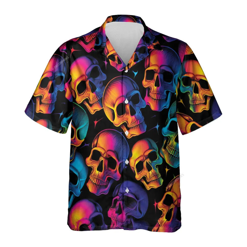 NoClaws Skull Hawaii Shirt Gothic Skull Gradiant Color Pattern Hawaiian Shirt Colorful Unisex