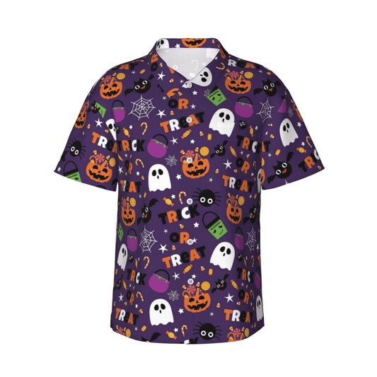 NoClaws Halloween Hawaii Shirt Trick Or Treat Candies Ghost Pattern Hawaiian Shirt Purple Unisex