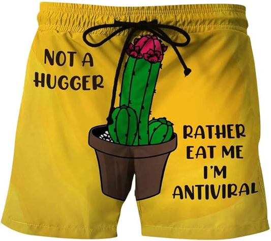 Funny Shorts Not a Hugger Rather Eat Me Beach Shorts Yellow