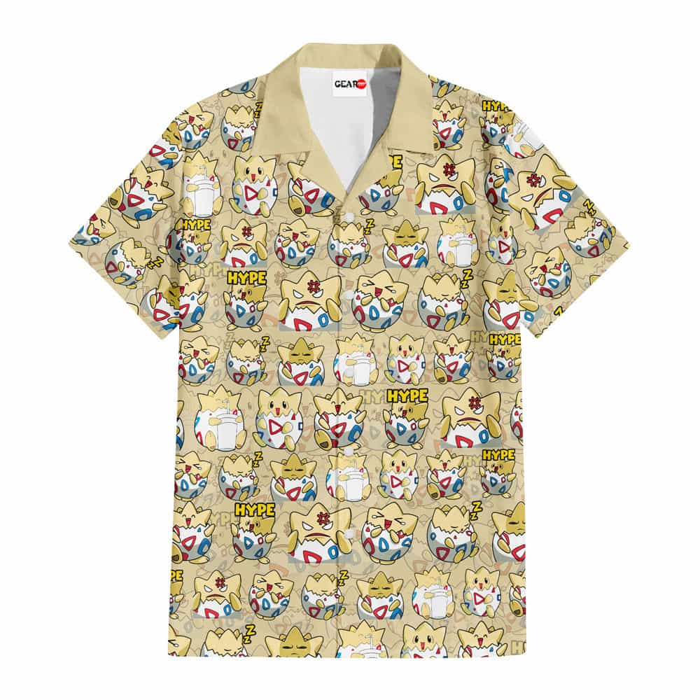 NoClaws NoClaws Pokemon Hawaii Shirt Pokemon Togepi Egg Expresions Hype Pattern Hawaiian Shirt Yellow Unisex