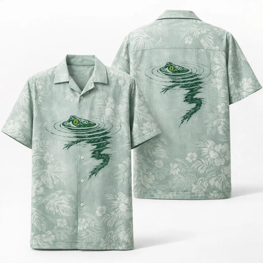 Frog Hawaiian Shirt, Minimal Frog Aloha Shirt, Subtle Tropical Pattern Shirt