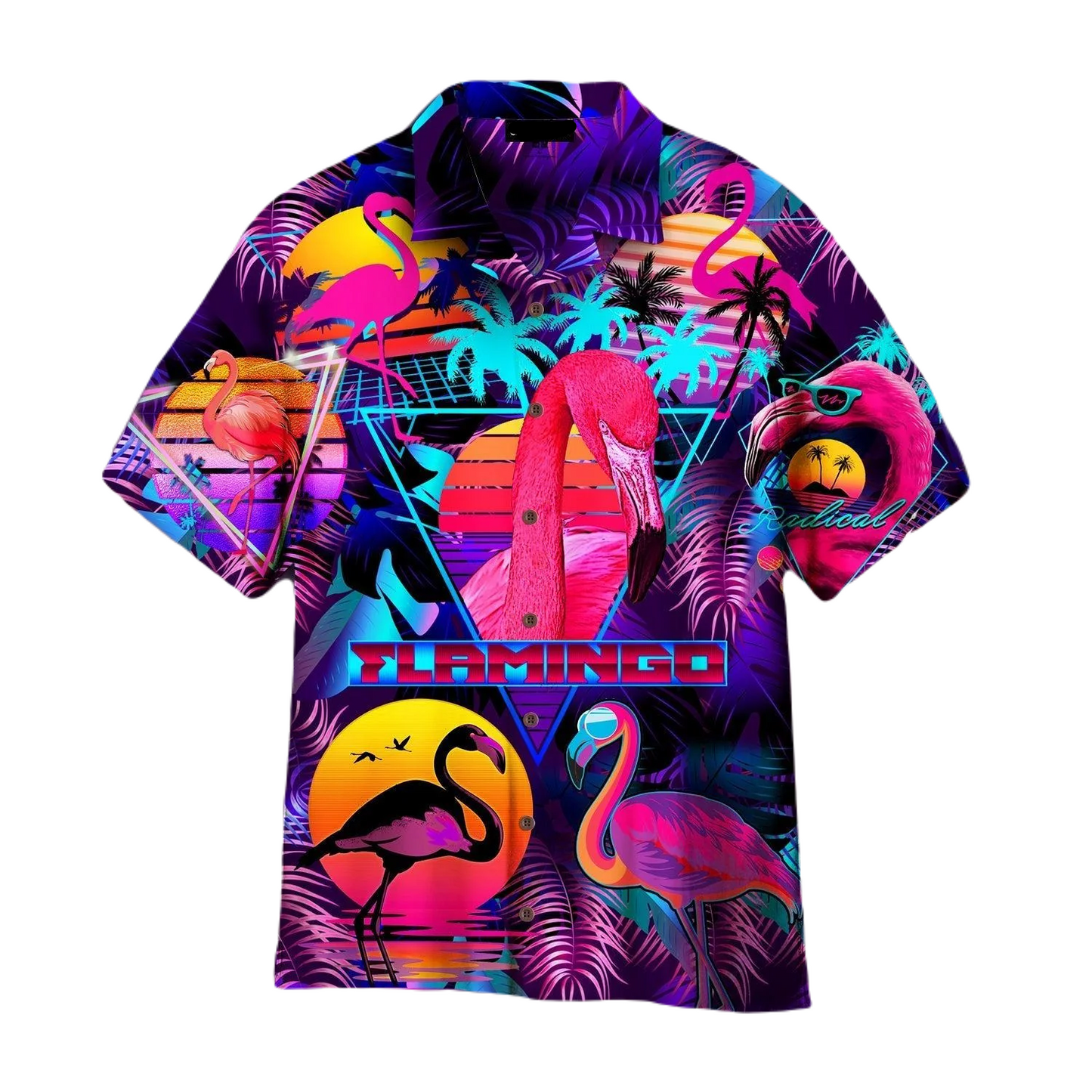 NoClaws Flamingo Hawaii Shirt Retro Neon Tropical Flamingo Hawaiian Shirt Colorful Unisex