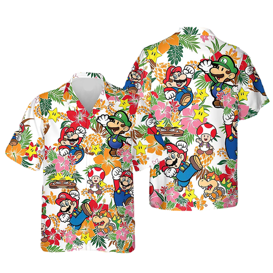NoClaws Mario Hawaii Shirt Super Mario And Friends Aloha Shirt Colorful Unisex