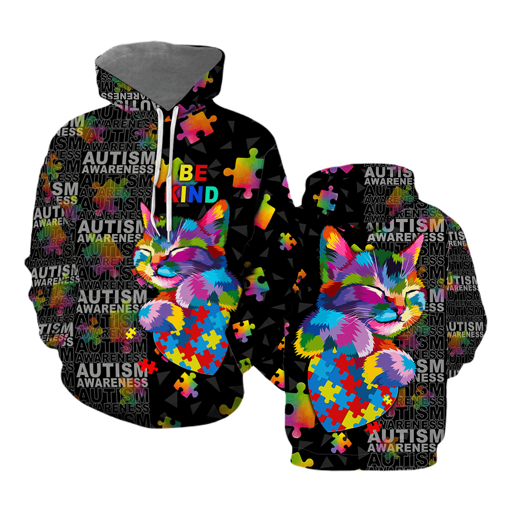 Autism Hoodie Autism Awareness Cat Be Kind T-shirt Colorful Unisex