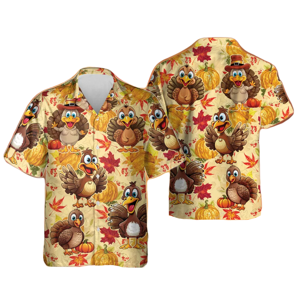 NoClaws Thanksgiving Hawaii Shirt Pumpkin Turkey Pattern Aloha Shirt Brown Unisex