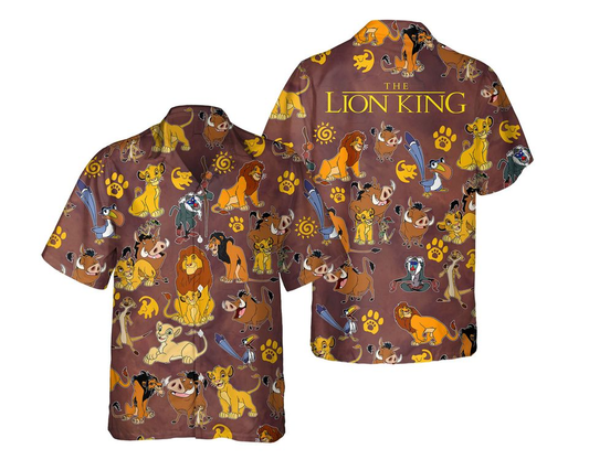 Lion King Hawaii Shirt Disney Simba Timon Pumbaa Scar Mufasa Pattern Hawaiian Shirt Brown Unisex