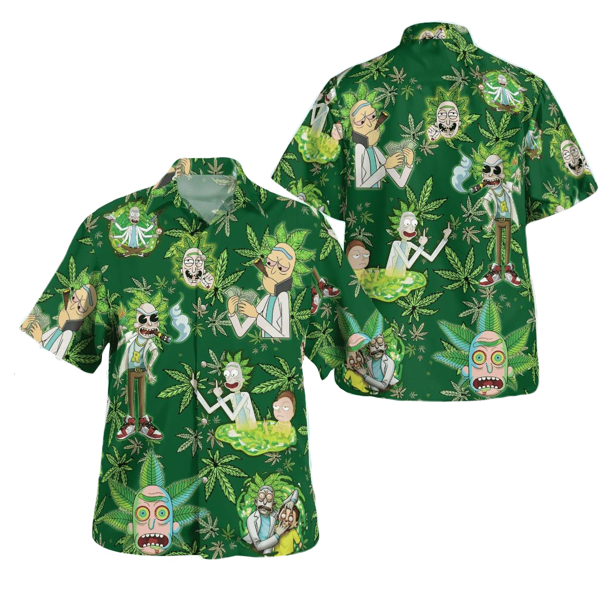 NoClaws Rick and Morty Hawaii Shirt Rick And Morty Weed Aloha Shirt Green Unisex Adults New Release