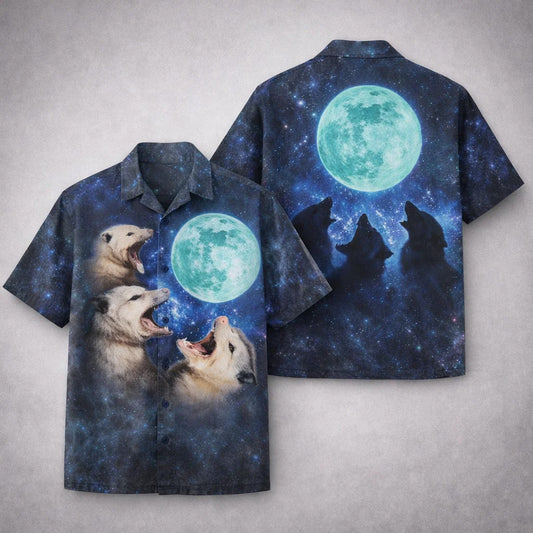 Funny Opossum Moon Hawaiian Shirt Galaxy Space Howling Possum Shirt