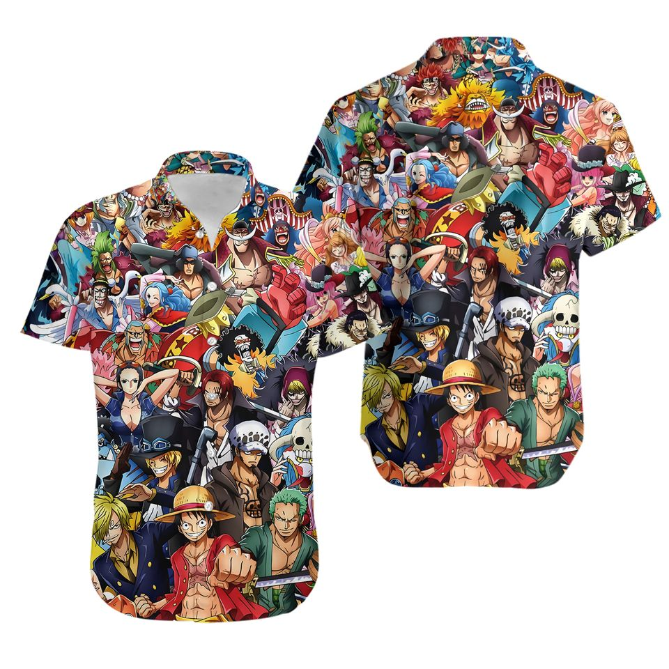 NoClaws NoClaws One Piece Hawaii Shirt All Of One Piece Characters Graphic Hawaiian Shirt Colorful Unisex