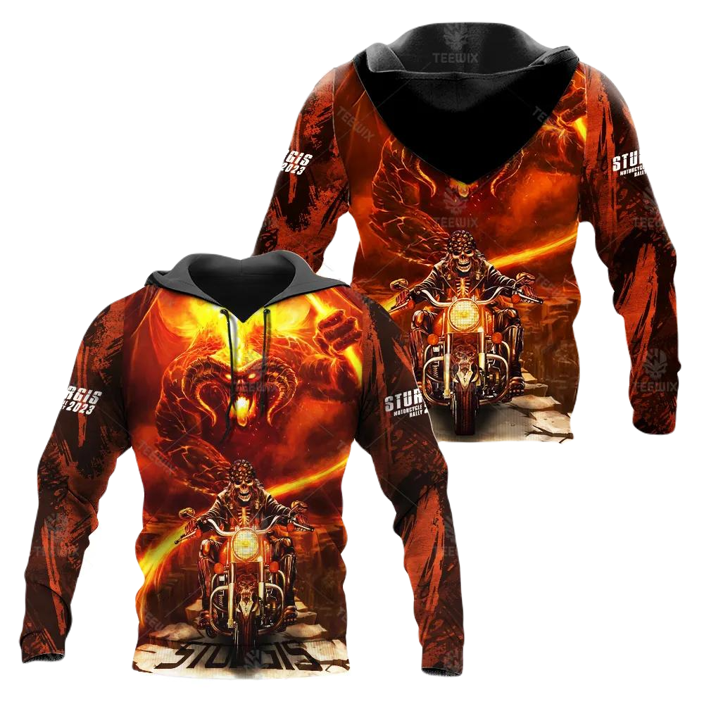 Motorcycle Hoodie Rally Evil Fire Biker Sturgis Hoodie Orange Unisex
