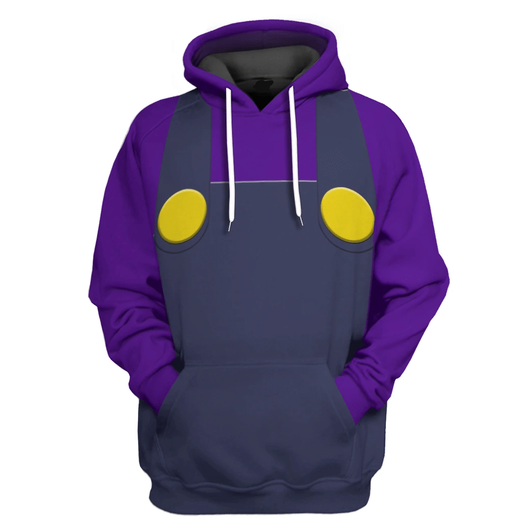 Super Mario Costume Hoodie Game Character Waluigi Costume T-shirt Purple Unisex Adults