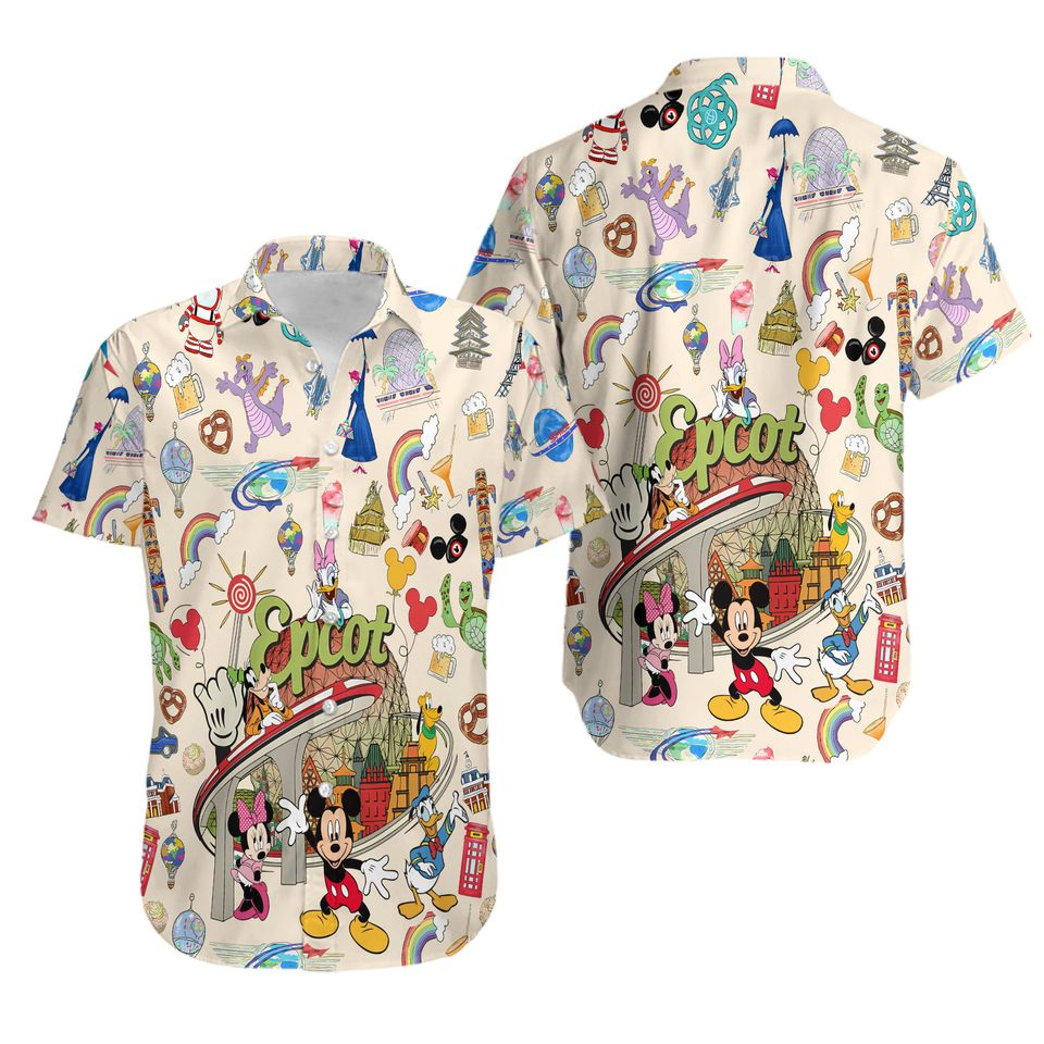 NoClaws Disney Hawaii Shirt Disney Figment And Characters Pattern Hawaiian Shirt Colorful Unisex