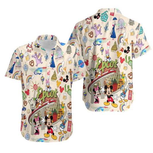 NoClaws Disney Hawaii Shirt Disney Figment And Characters Pattern Hawaiian Shirt Colorful Unisex