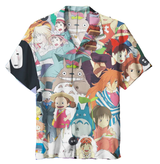 NoClaws Studio Ghibli Hawaii Shirt All Of Studio Ghibli Characters Graphic Hawaiian Shirt Colorful Unisex