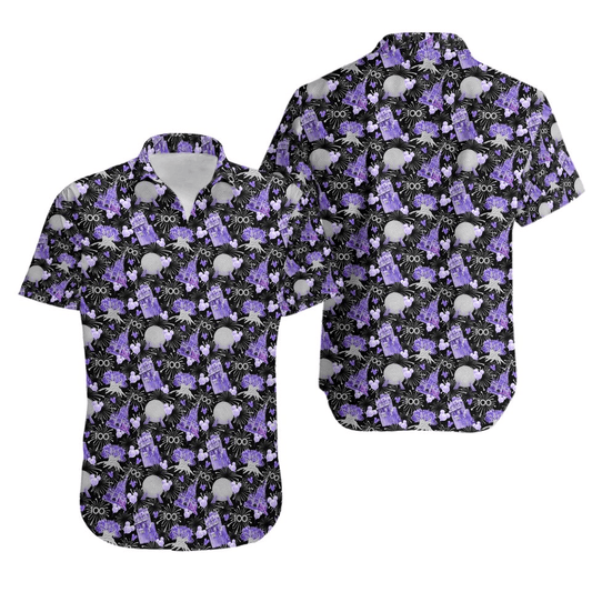 NoClaws Disney Hawaii Shirt Disney 100th Anniversary Pattern Hawaiian Shirt Black Purple Unisex