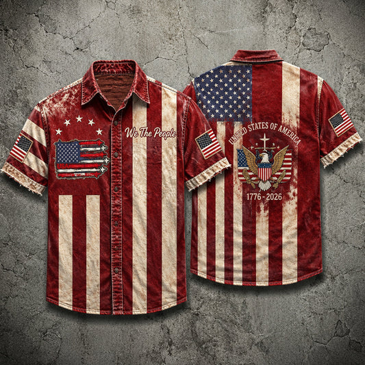 Patriotic USA Flag Hawaii Shirt 1776-2026 We The People Aloha Shirt