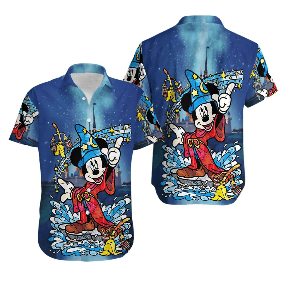 NoClaws MM Hawaii Shirt Disney Sorcerer MM Stained Glass Disney Castle Hawaiian Shirt Colorful Unisex