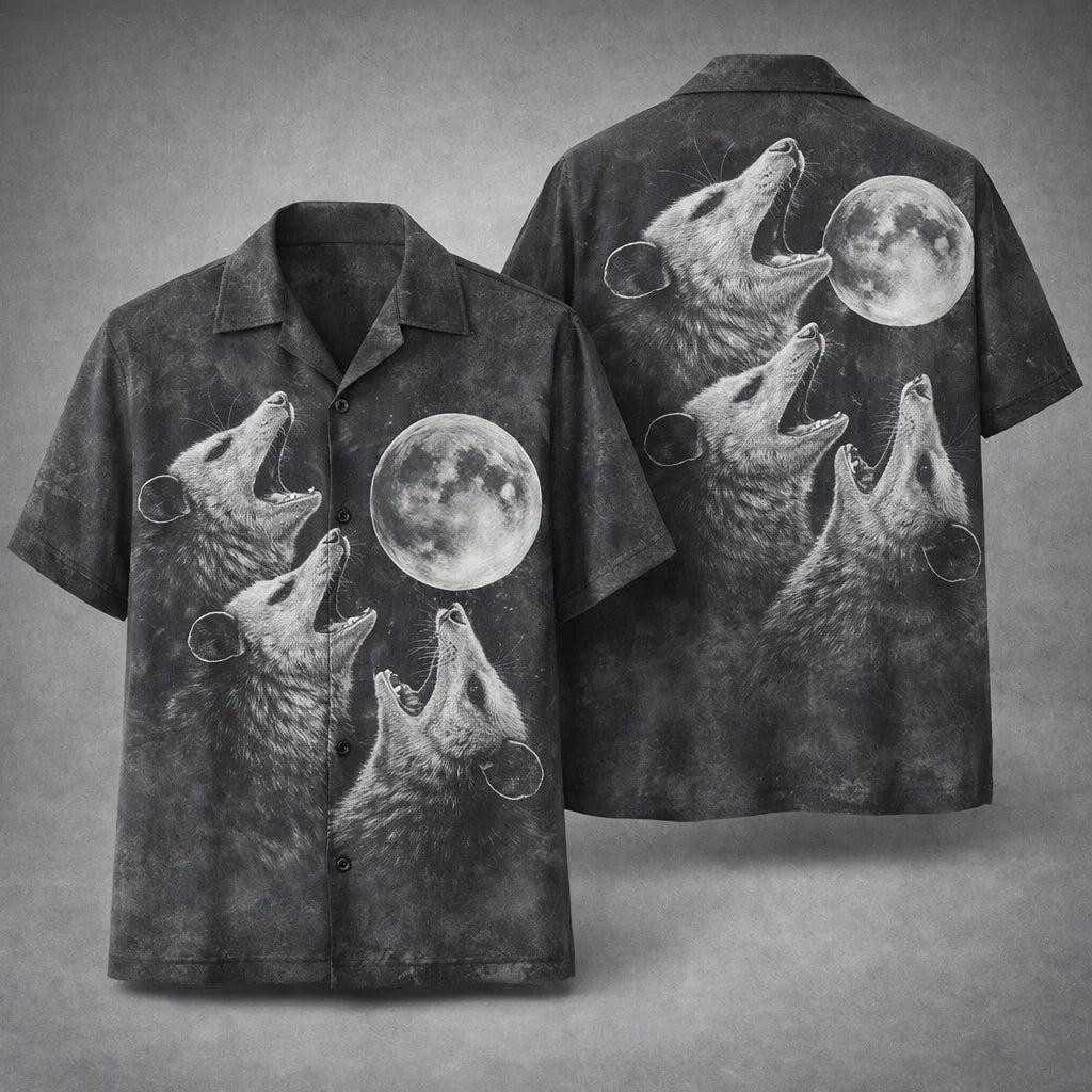 Opossum Moon Hawaiian Shirt Funny Howling Possum Dark Aesthetic Shirt