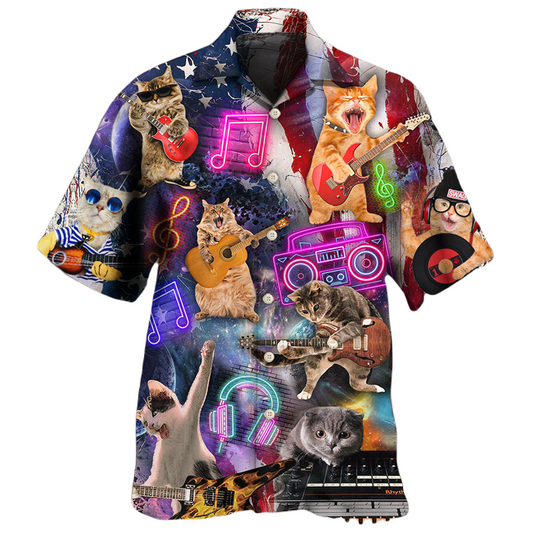 NoClaws Cat Hawaii Shirt Cat Playing Instrument Funny Hawaiian Shirt Colorful Unisex