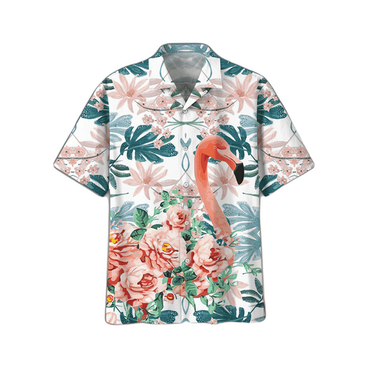 NoClaws Flamingo Hawaii Shirt Watercolor Flamingo Flower Pattern Hawaiian Shirt Pink Green Unisex