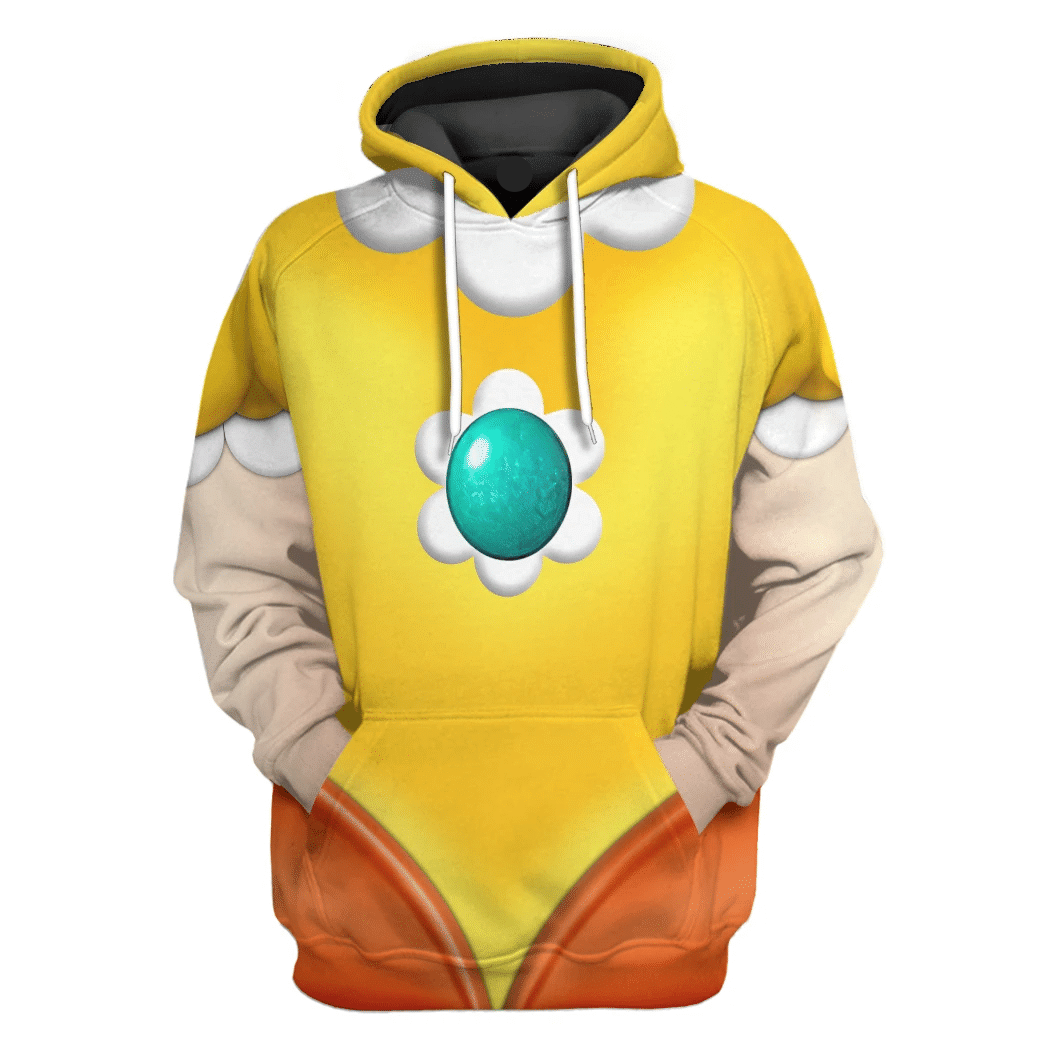 Super Mario Costume Hoodie Game Character Princess Daisy Costume T-shirt Yellow Unisex Adults