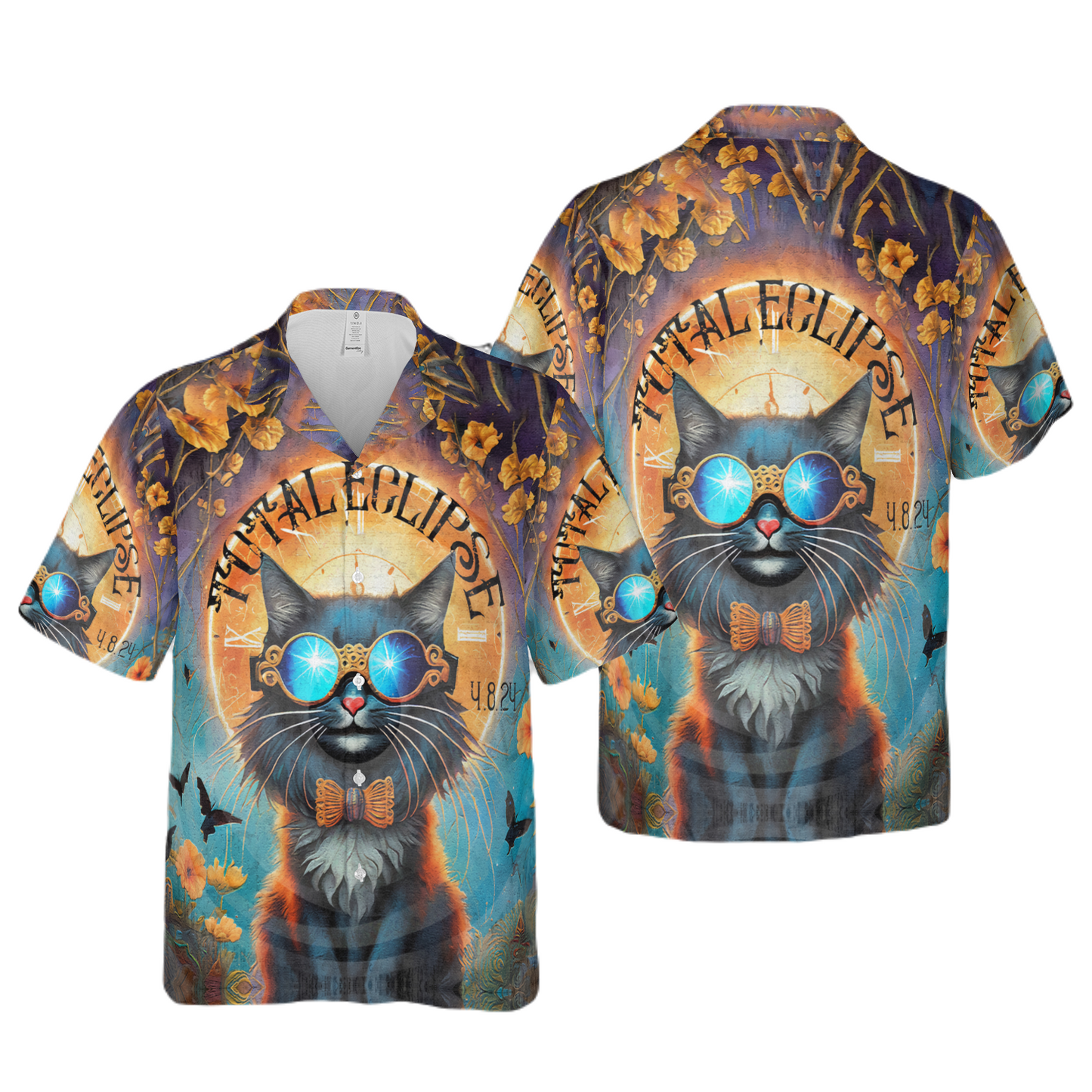 NoClaws Cat Hawaii Shirt Total Solar Eclipse Kitty Cat Hawaiian Shirt Colorful Unisex