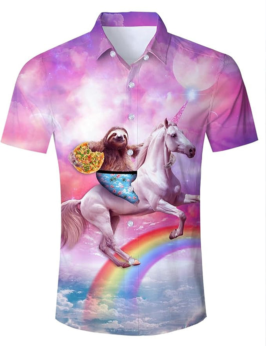 NoClaws Funny Hawaii Shirt Sloth With Pizza Riding Unicorn Hawaiian Shirt Colorful Unisex