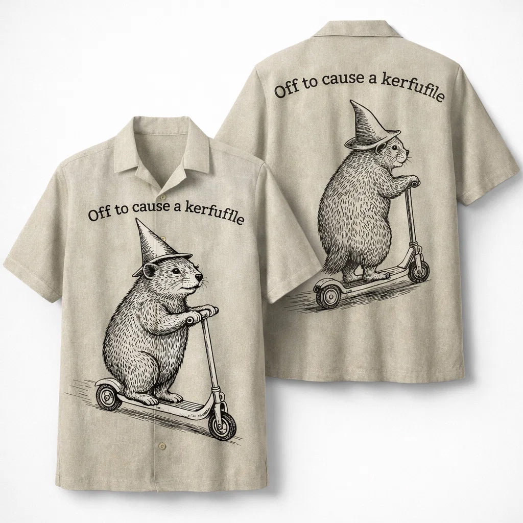 Funny Hamster Hawaiian Shirt, Off to Cause a Kerfuffle Aloha Shirt, Cute Animal Humor Shirt