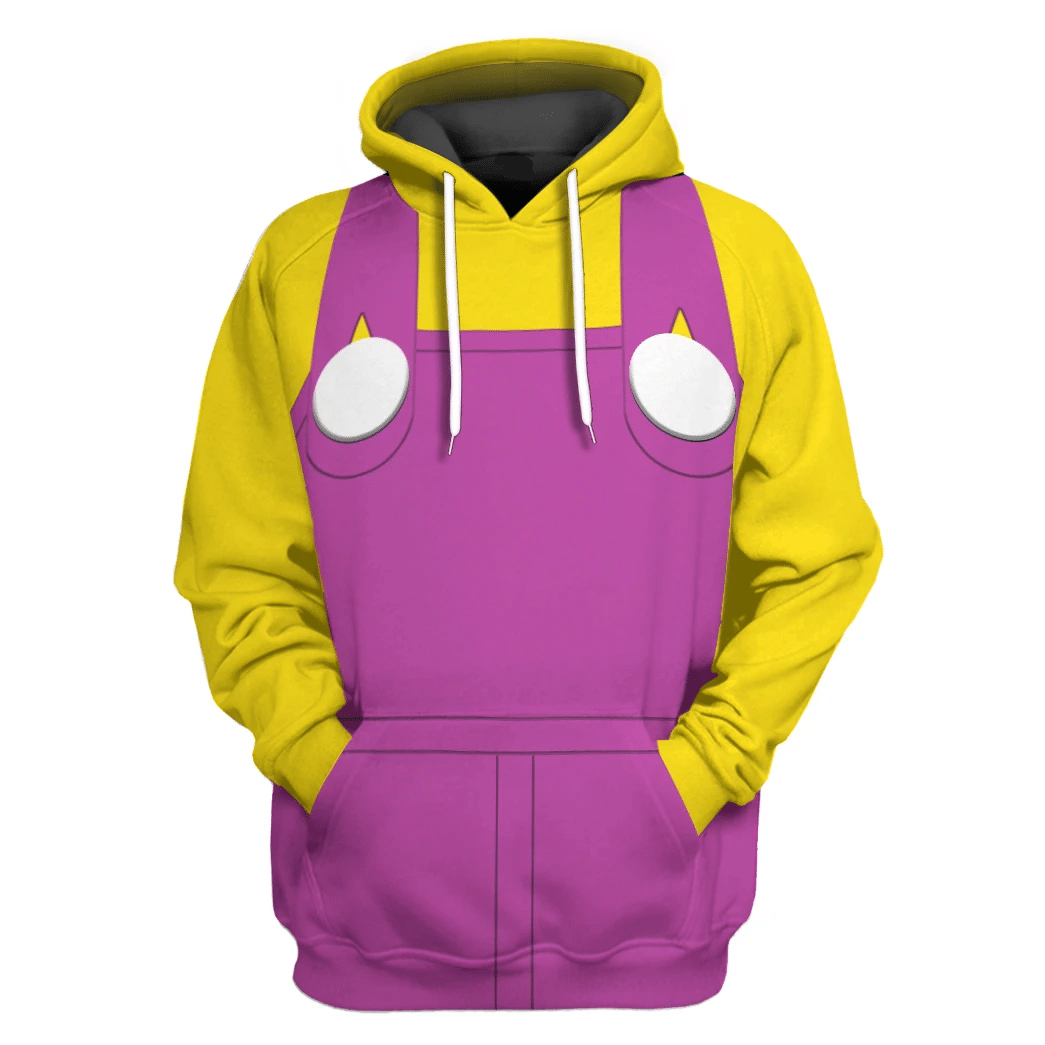 Super Mario Costume Hoodie Game Character Wario Costume T-shirt Yellow Pink Unisex Adults