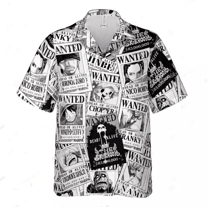 NoClaws NoClaws One Piece Hawaii Shirt One Piece Most Wanted Pattern Hawaiian Shirt Black White Unisex