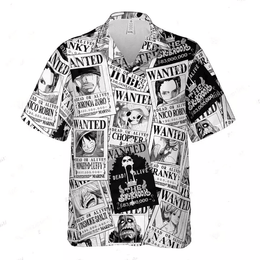 NoClaws NoClaws One Piece Hawaii Shirt One Piece Most Wanted Pattern Hawaiian Shirt Black White Unisex