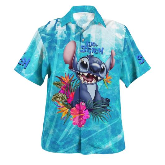 NoClaws Stitch Hawaii Shirt Lilo And Stitch Ocean Aloha Shirt Blue Unisex Adults New Release