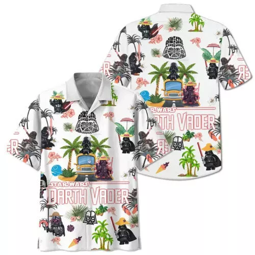 NoClaws Star Wars Hawaii Shirt Darth Vader Palm Tree Summer Beach Hawaiian Shirt Black White Unisex